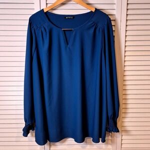 BloomChic Plus Size 18/20 Blue Blouse V Neck Smocked Sleeve Women's Top Work